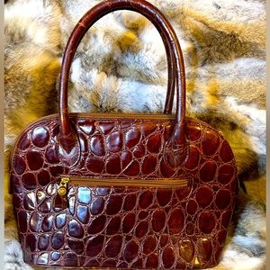 Vintage BONTE  Large leather Bag Top Handle Croc Embossed With Gold Accent.